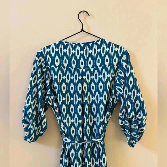 Anthropologie Maeve Frequencies Blue White Ikat Oversized Shirt Mini Dress Small - Picture 3 of 10